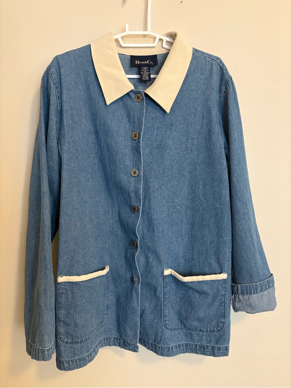 Denim & Co Two Tone Denim Jacket Chore Coat Shacket Sz L